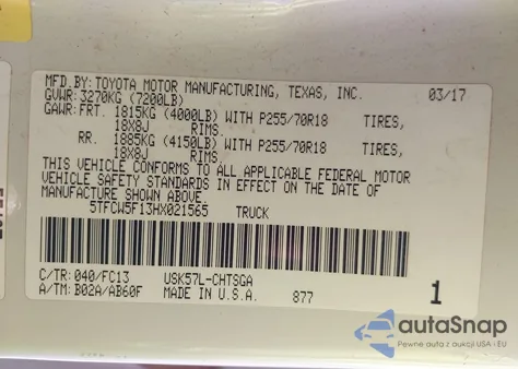 2017 Toyota Tundra Sr5 5.7L V8 from USA, damaged, VIN 5TFCW5F13HX021565